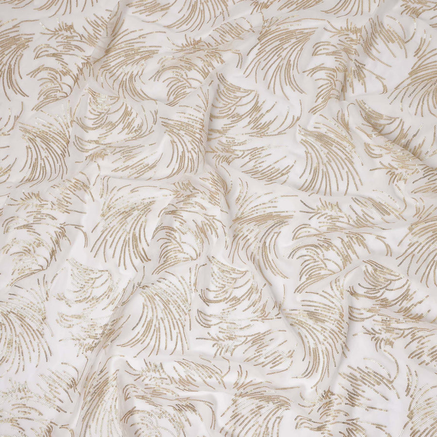 Ivory White Leaf Silk Chiffon Fabric 110cm