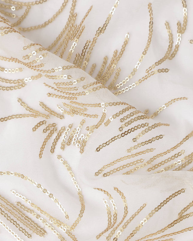 Ivory White Leaf Silk Chiffon Fabric 110cm