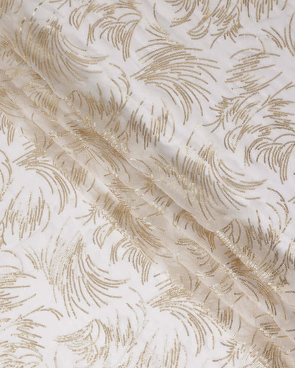 Ivory White Leaf Silk Chiffon Fabric 110cm