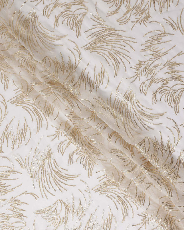 Ivory White Leaf Silk Chiffon Fabric 110cm