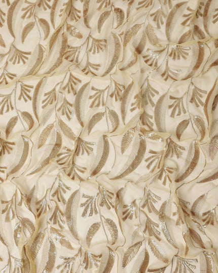 Golden Beige Leaf Silk Chiffon Fabric 110cm