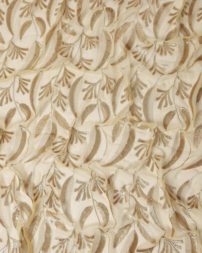 Golden Beige Leaf Silk Chiffon Fabric 110cm