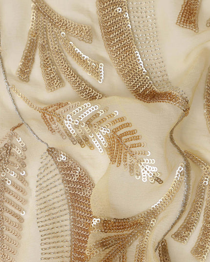 Golden Beige Leaf Silk Chiffon Fabric 110cm