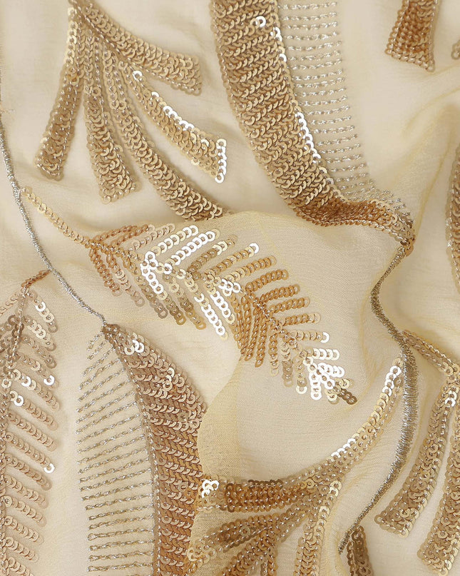 Golden Beige Leaf Silk Chiffon Fabric 110cm