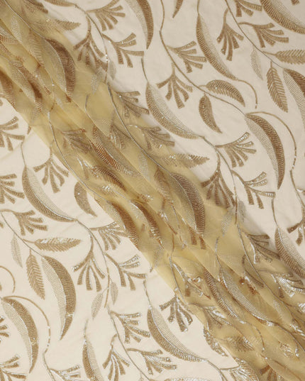 Golden Beige Leaf Silk Chiffon Fabric 110cm