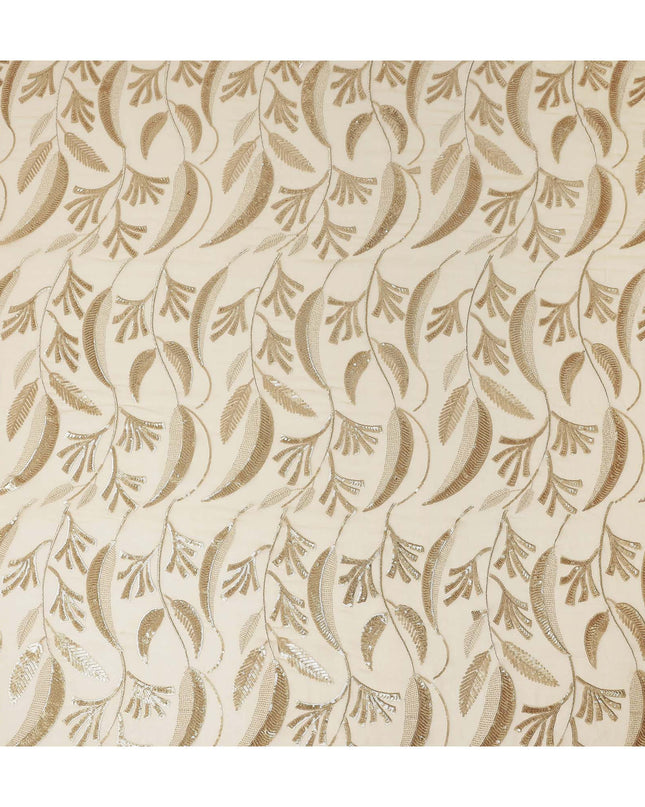 Golden Beige Leaf Silk Chiffon Fabric 110cm