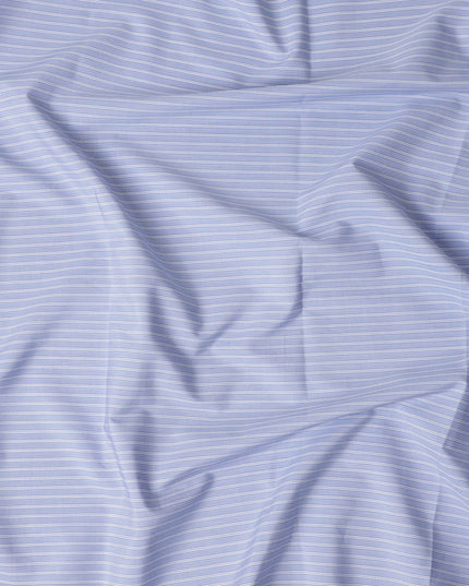 Cornflower Blue Stripe Pure Cotton Italian Shirting Fabric 1