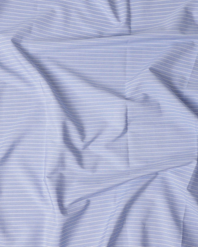Cornflower Blue Stripe Pure Cotton Italian Shirting Fabric 1