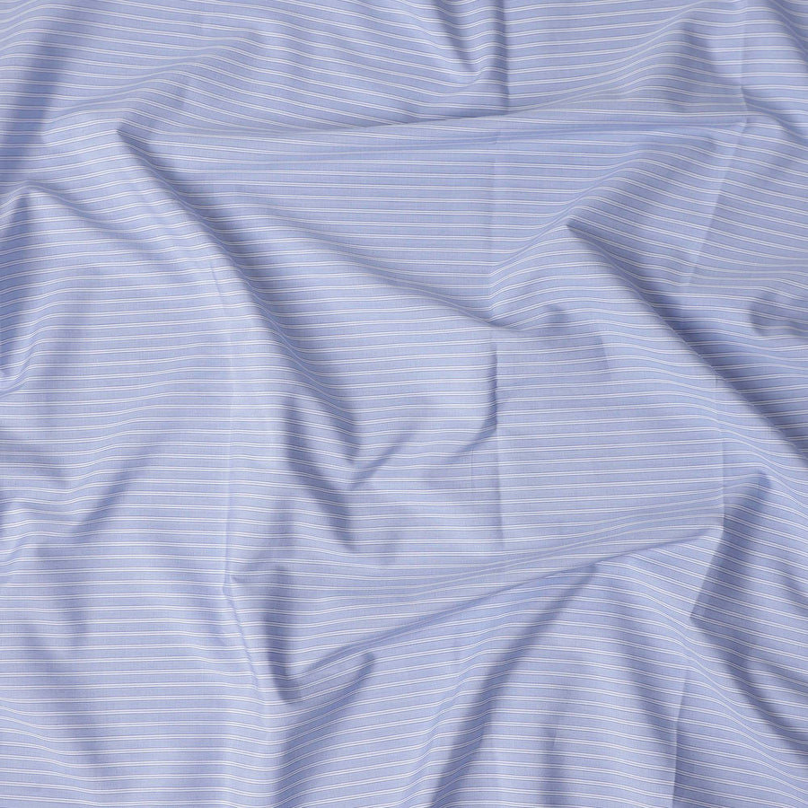 Cornflower Blue Stripe Pure Cotton Italian Shirting Fabric 1