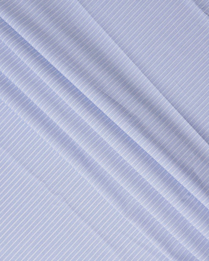 Cornflower Blue Stripe Pure Cotton Italian Shirting Fabric 1
