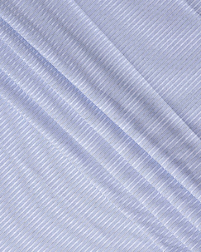 Cornflower Blue Stripe Pure Cotton Italian Shirting Fabric 1