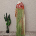 Coral Red to Olive Green Ombre Ombre Chantilly Saree - D3163