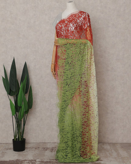 Coral Red to Olive Green Ombre Ombre Chantilly Saree - D3163