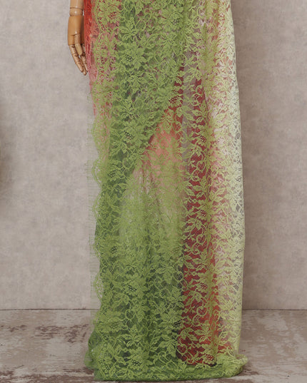 Coral Red to Olive Green Ombre Ombre Chantilly Saree - D3163