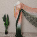 Peach Orange to Bottle Green Ombre Ombre Chantilly Saree - D