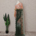 Peach Orange to Bottle Green Ombre Ombre Chantilly Saree - D