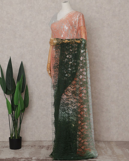 Peach Orange to Bottle Green Ombre Ombre Chantilly Saree - D