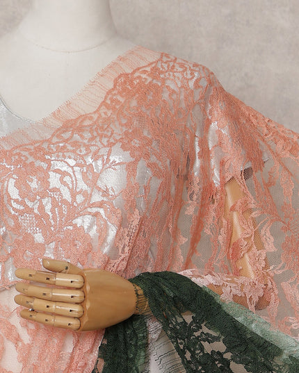 Peach Orange to Bottle Green Ombre Ombre Chantilly Saree - D