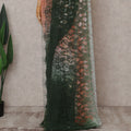 Peach Orange to Bottle Green Ombre Ombre Chantilly Saree - D