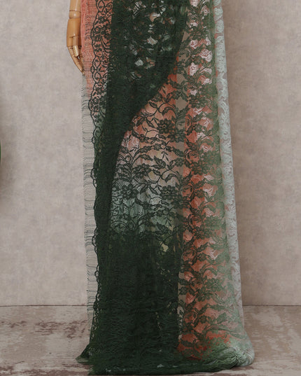 Peach Orange to Bottle Green Ombre Ombre Chantilly Saree - D