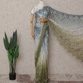 Slate Blue To Olive Green Ombre Lace Saree | Regal Fabrics