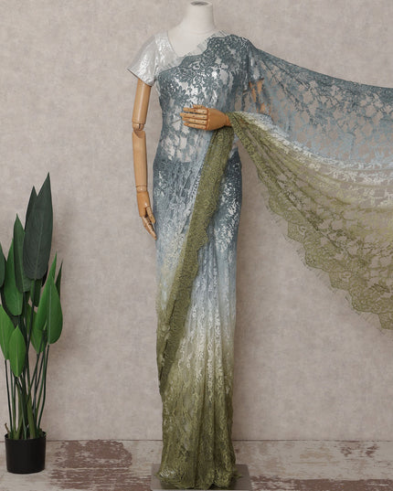 Slate Blue To Olive Green Ombre Lace Saree | Regal Fabrics