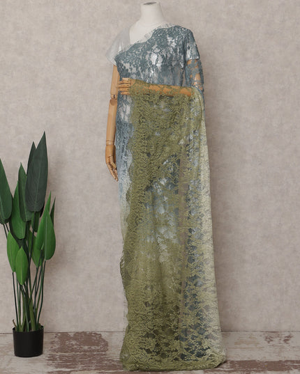 Slate Blue To Olive Green Ombre Lace Saree | Regal Fabrics