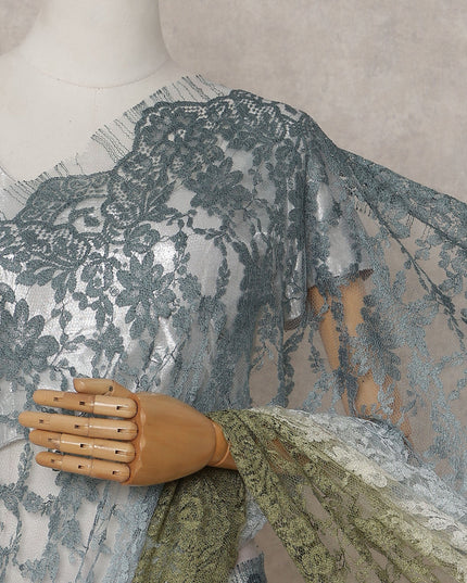Slate Blue To Olive Green Ombre Lace Saree | Regal Fabrics