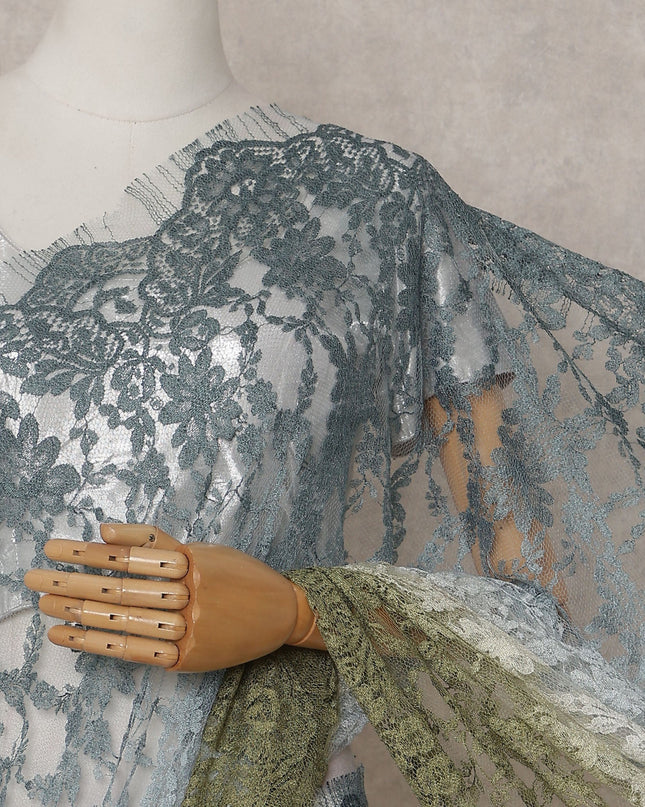 Slate Blue To Olive Green Ombre Lace Saree | Regal Fabrics