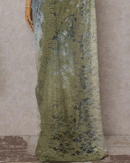 Slate Blue To Olive Green Ombre Lace Saree | Regal Fabrics