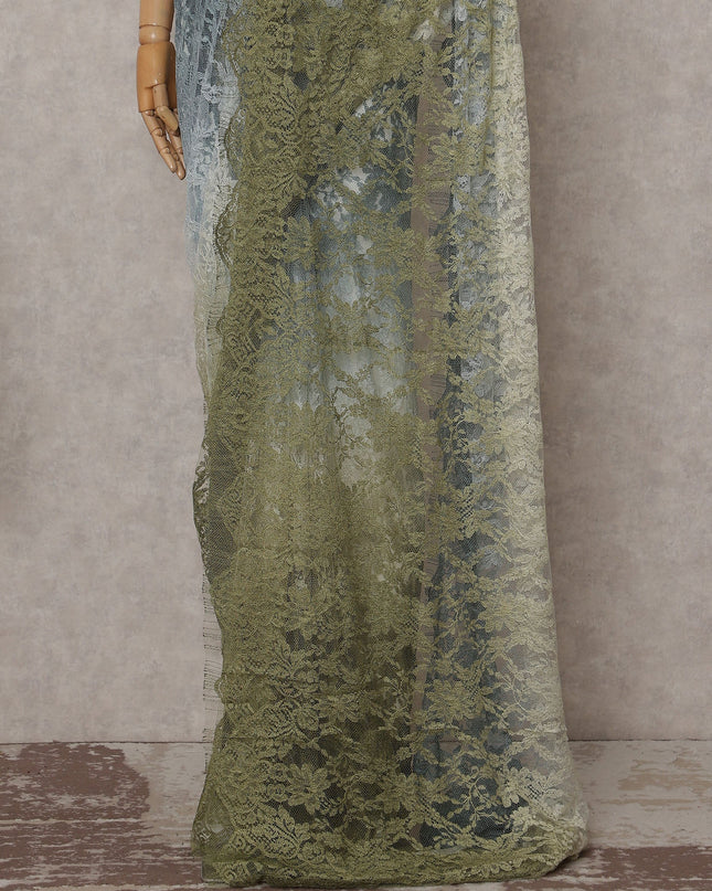 Slate Blue To Olive Green Ombre Lace Saree | Regal Fabrics