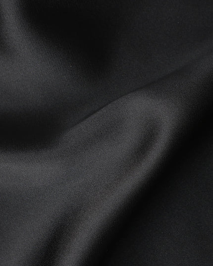 Coal Black Plain Pure Synthetic Crepe Satin Fabric 140cm