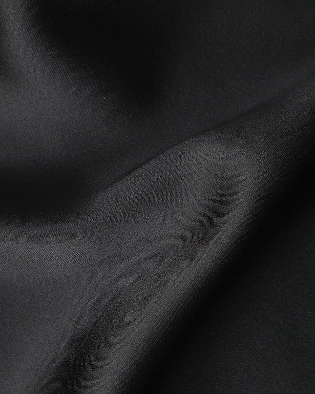 Coal Black Plain Pure Synthetic Crepe Satin Fabric 140cm