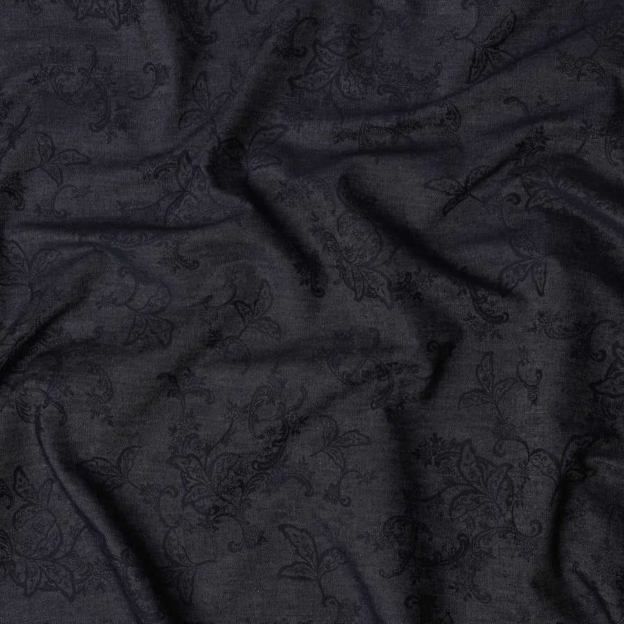 Raven Black Paisley Suiting Fabric