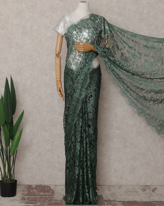 Bottle Green French Chantilly Lace Saree