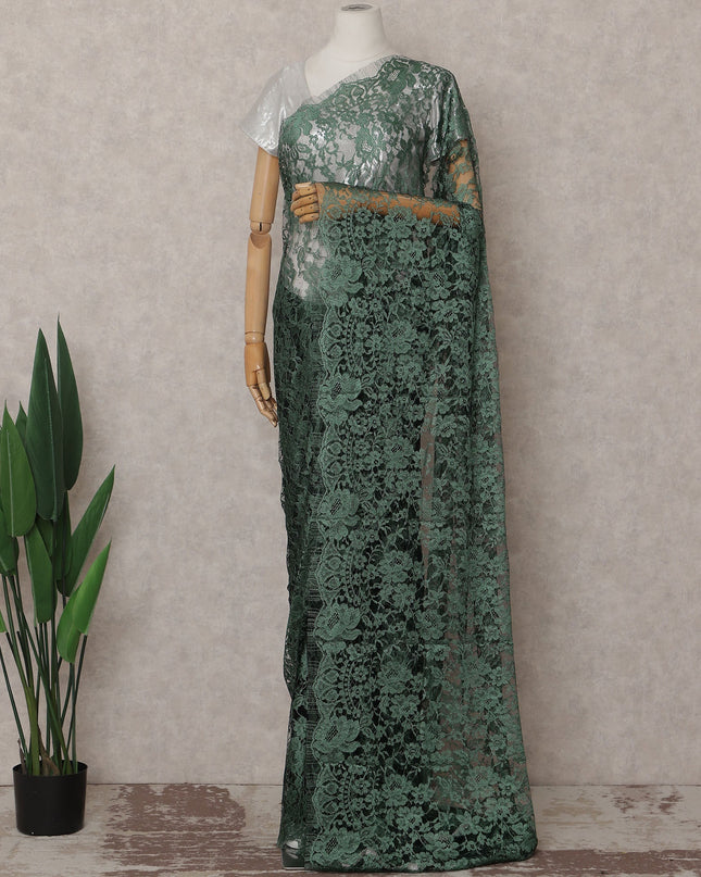 Bottle Green French Chantilly Lace Saree