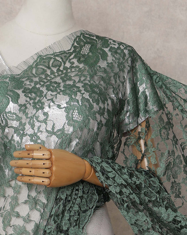 Bottle Green French Chantilly Lace Saree