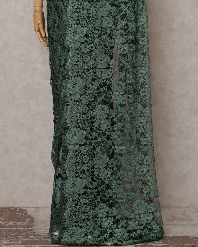 Bottle Green French Chantilly Lace Saree