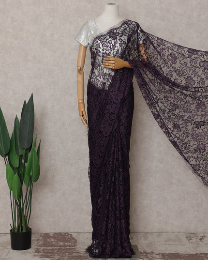 Plum Purple French Chantilly Lace Saree