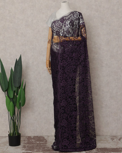 Plum Purple French Chantilly Lace Saree