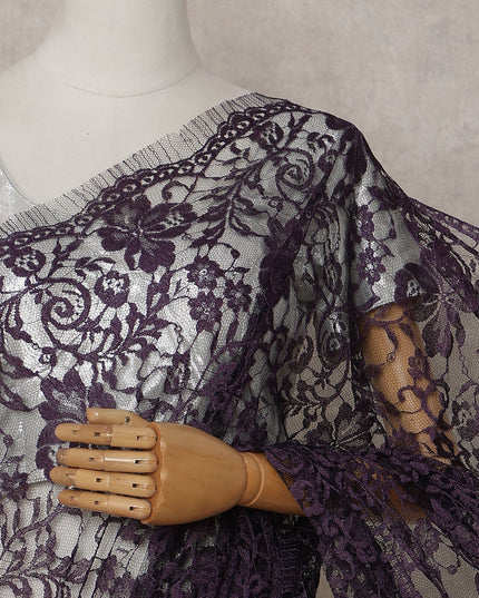 Plum Purple French Chantilly Lace Saree