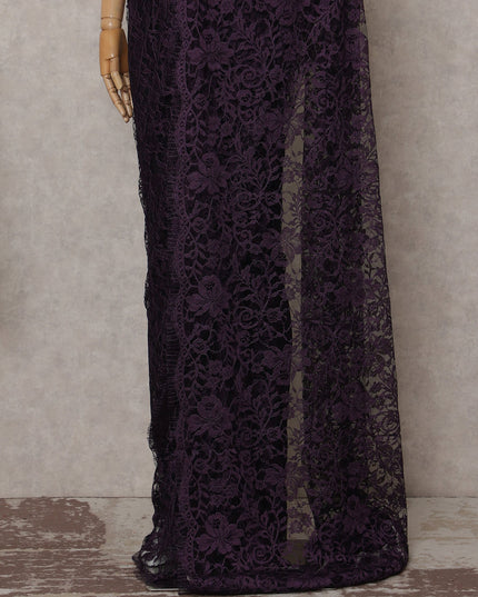 Plum Purple French Chantilly Lace Saree