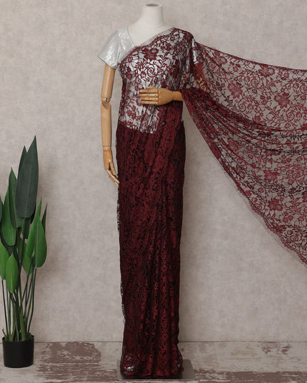 Wine Red French Chantilly Lace Saree