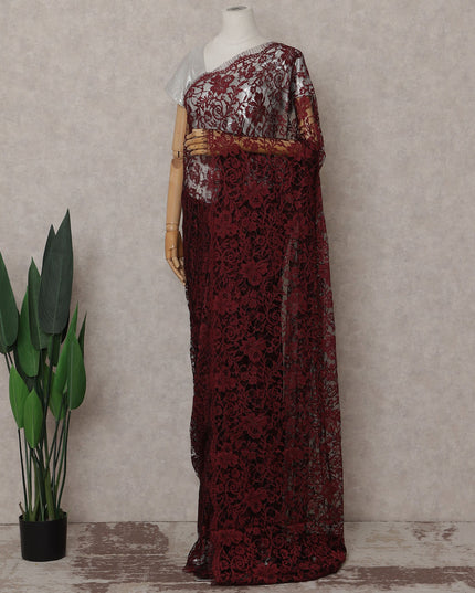 Wine Red French Chantilly Lace Saree