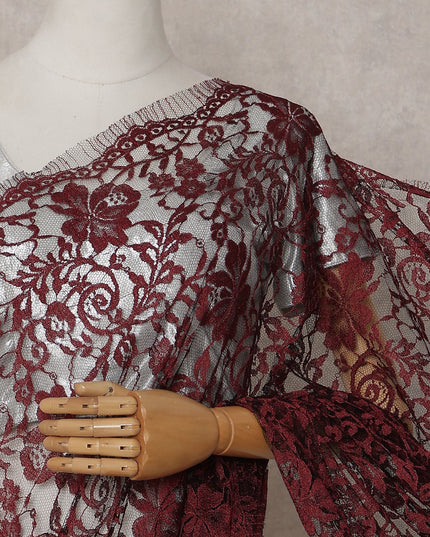 Wine Red French Chantilly Lace Saree
