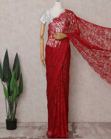 Scarlet Red Chantilly Lace Saree - D31651