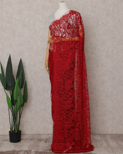 Scarlet Red Chantilly Lace Saree - D31651
