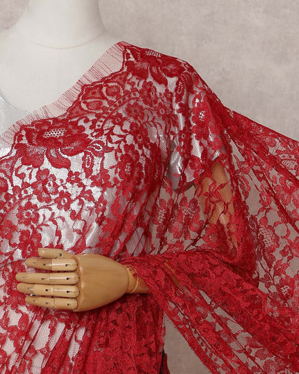 Scarlet Red Chantilly Lace Saree - D31651