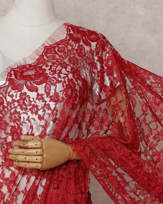 Scarlet Red Chantilly Lace Saree - D31651