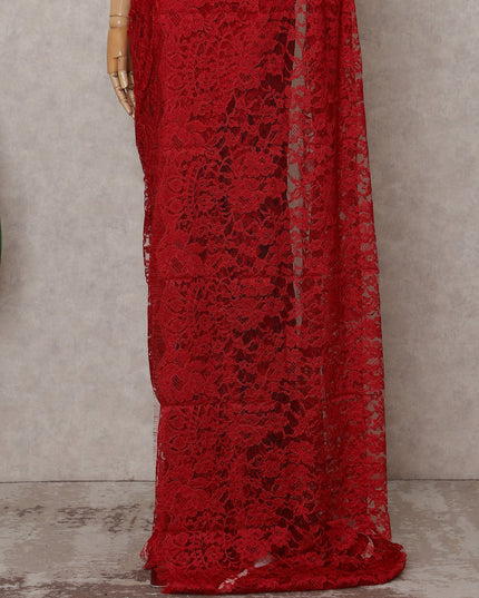Scarlet Red Chantilly Lace Saree - D31651